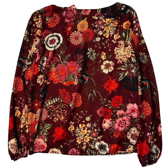 FARM Rio Fabulous Floral Blouse Size S Burgundy Long Sleeve Top NWT - Picture 6 of 10